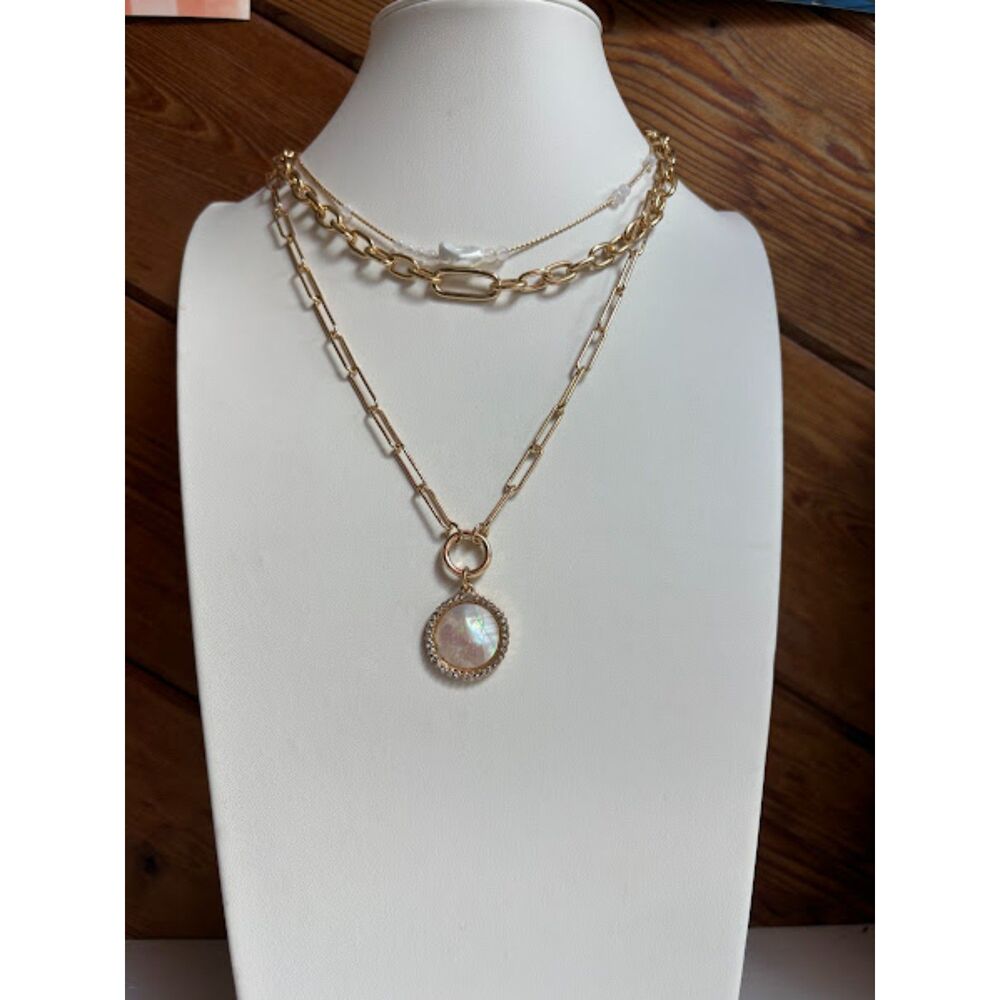 Gold-Tone Layered Necklace W/ Mother of Pearl